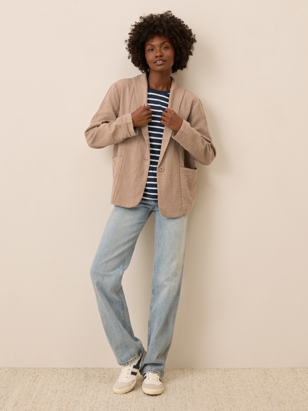 Pact Organic Double Gauze Lined Easy Jacket Linen Stucco